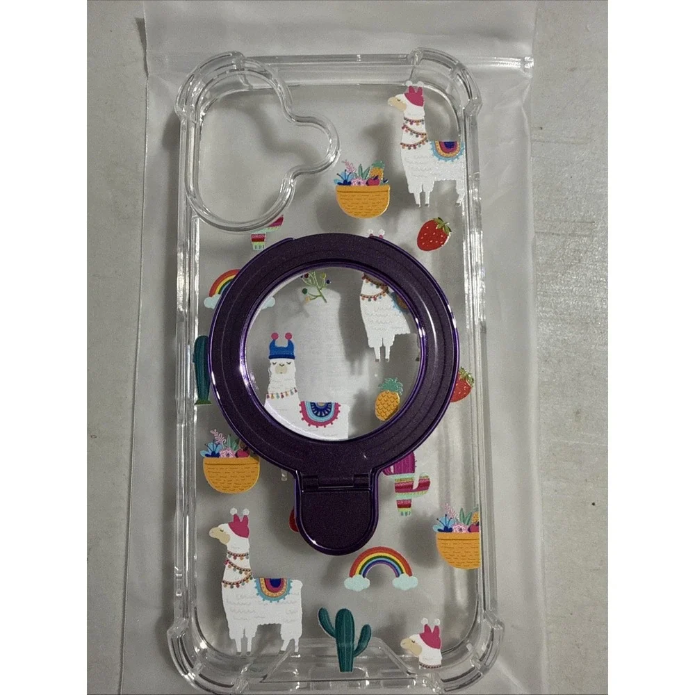 D0052-Samsung Galaxy S24 Ultra Case Clear Llama Pattern MagSafe Kickstand